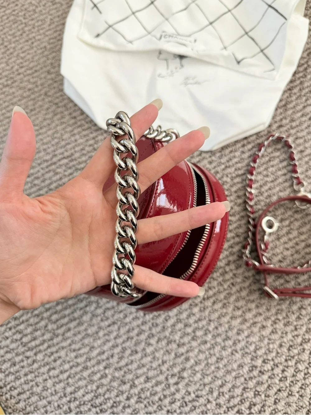 Chanel Red Patent Leather Round Crossbody Bag